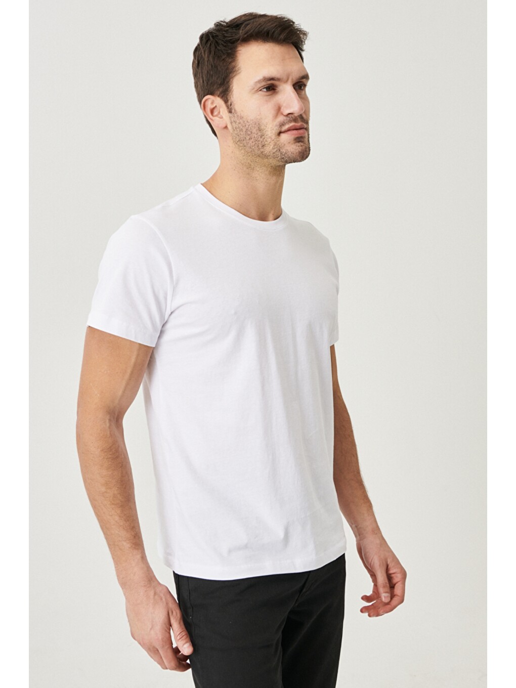Erkek Beyaz-lacivert-sarı-kırmızı-indigo Melanj Slim Fit Dar Kesim Bisiklet Yaka 5'li Tişört Paketi-8