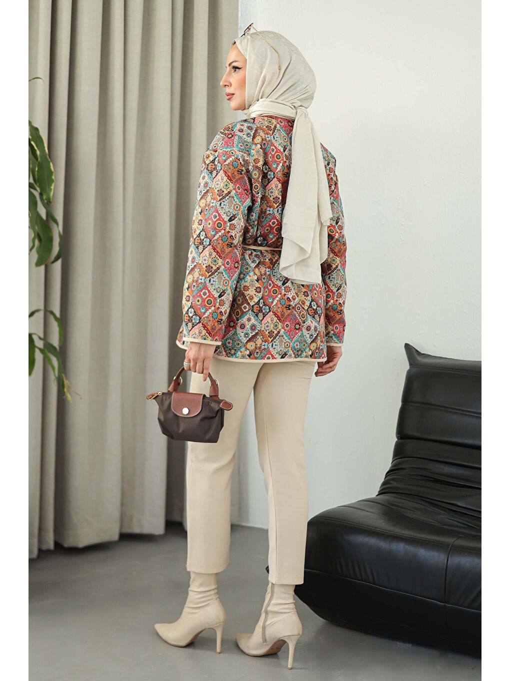 Ekru Cepli Etnik Desenli Çıtçıtlı Ceket Krem - 27831-KREM-1