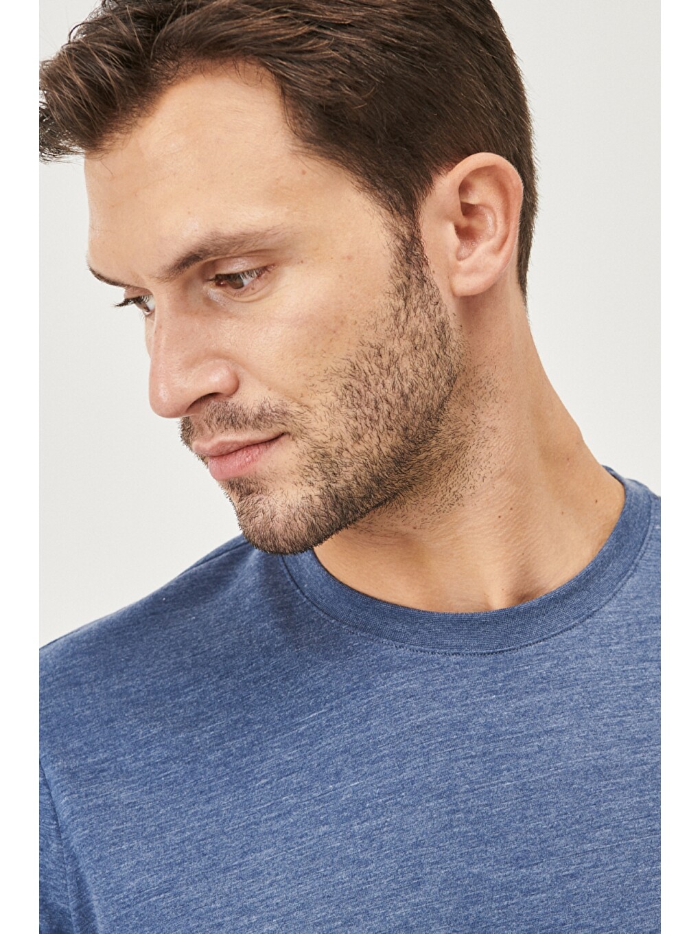 Erkek Beyaz-lacivert-sarı-kırmızı-indigo Melanj Slim Fit Dar Kesim Bisiklet Yaka 5'li Tişört Paketi-10
