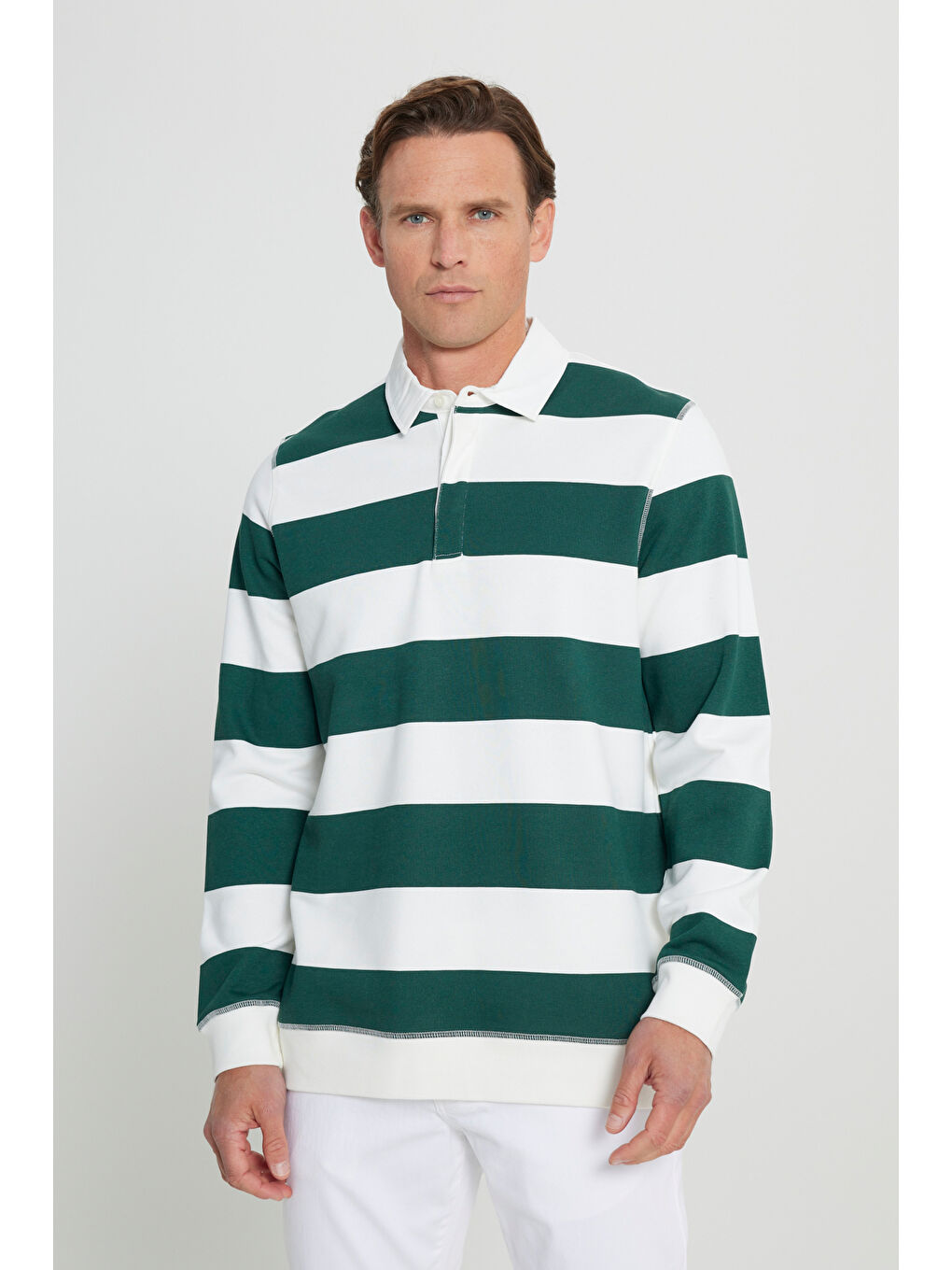 Lila Erkek EKRU K.YESIL Standart Fit Normal Kesim Polo Yaka Pamuklu Sweatshirt