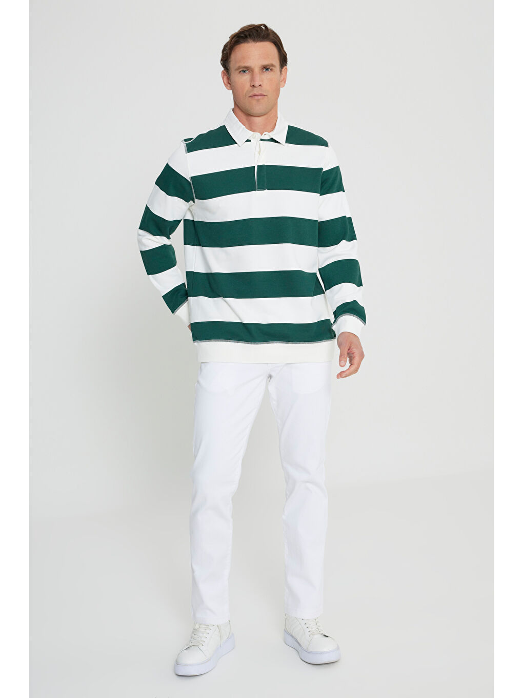 Lila Erkek EKRU K.YESIL Standart Fit Normal Kesim Polo Yaka Pamuklu Sweatshirt-1