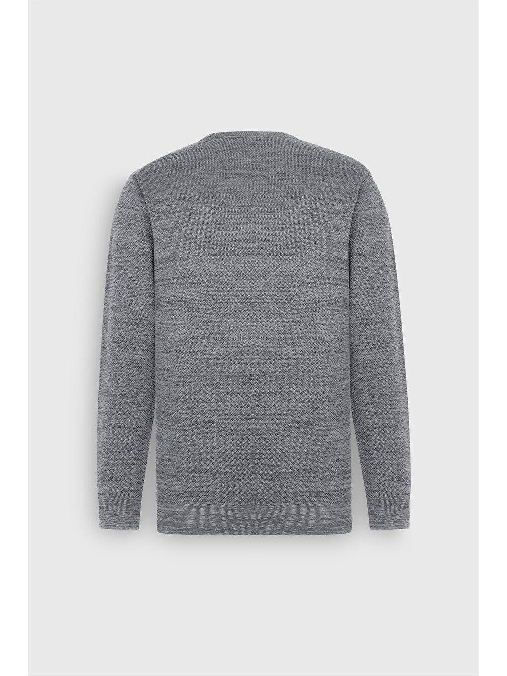 Erkek Açık Gri-Lacivert Recycle Standart Fit Normal Kesim Bisiklet Yaka Pirinç Örgü Desenli Triko-8