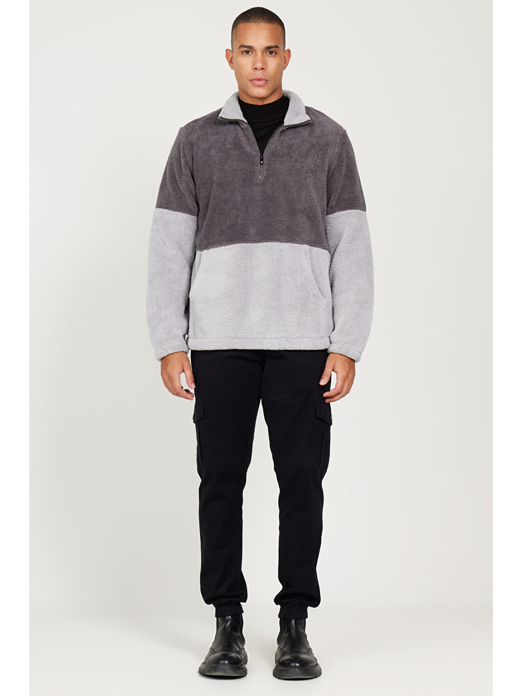 Antrasit Erkek Açık Melanj-Gri Melanj Standart Fit Normal Kesim Bato Yaka Polar-1