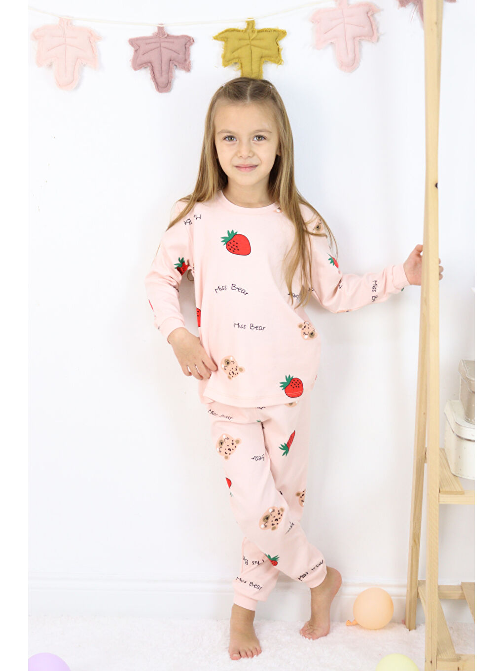 Harika KIDS Pembe Kız Çocuk Orta Kalınlıkta Basic Baskılı Pijama Takımı