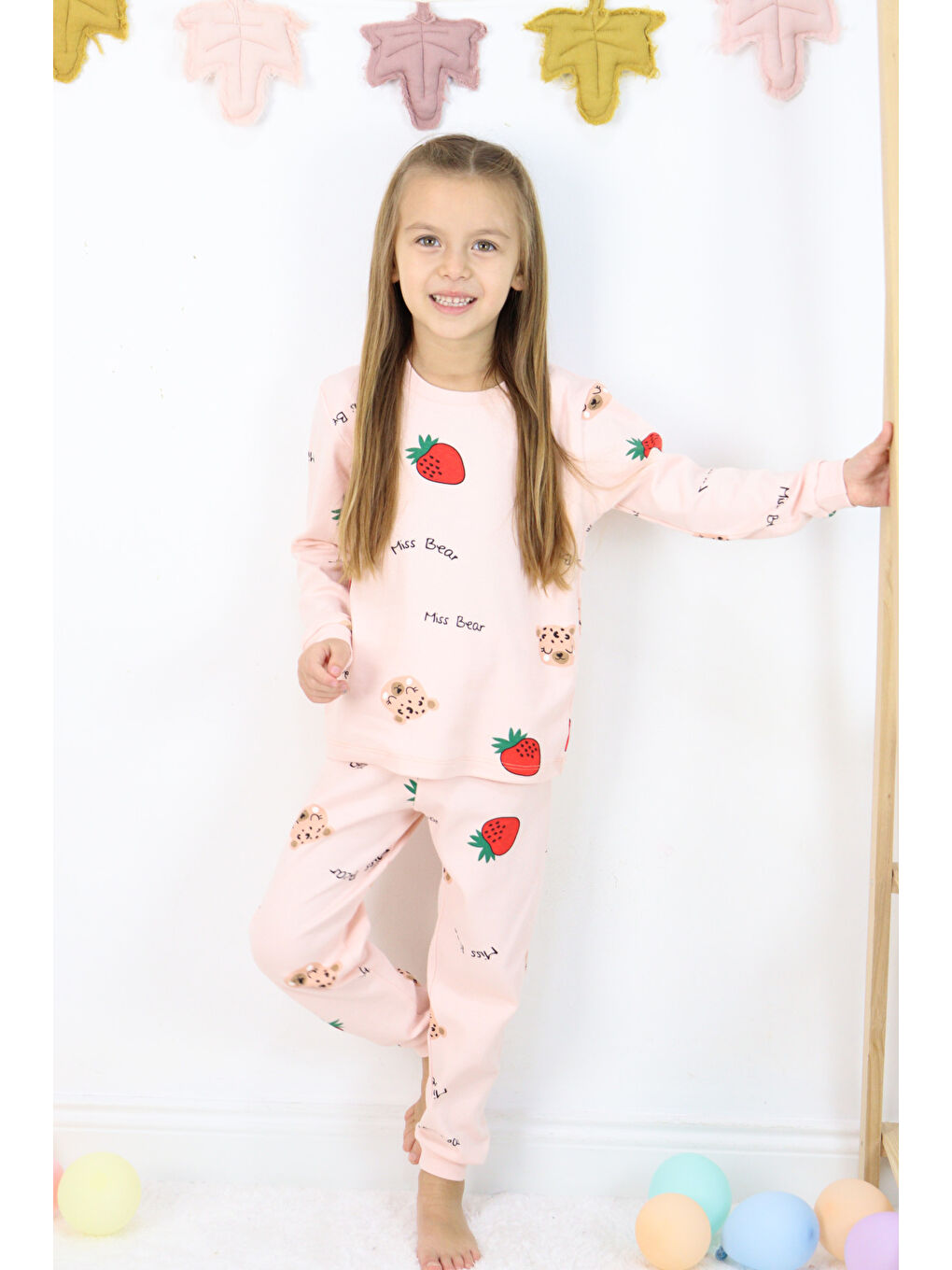 Harika KIDS Pembe Kız Çocuk Orta Kalınlıkta Basic Baskılı Pijama Takımı - 1