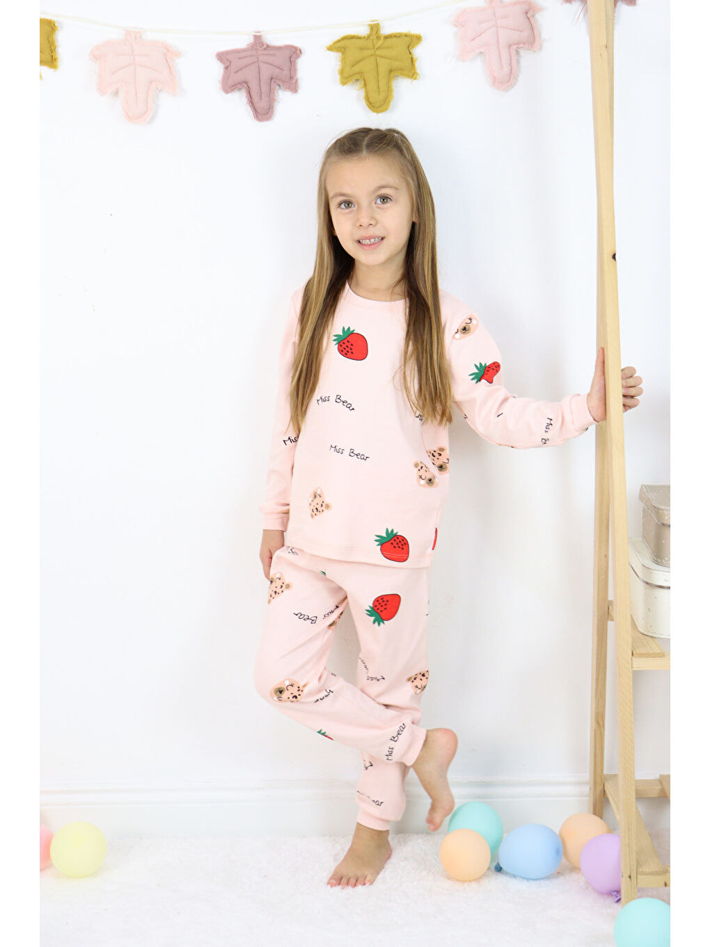 Harika KIDS Pembe Kız Çocuk Orta Kalınlıkta Basic Baskılı Pijama Takımı - 2