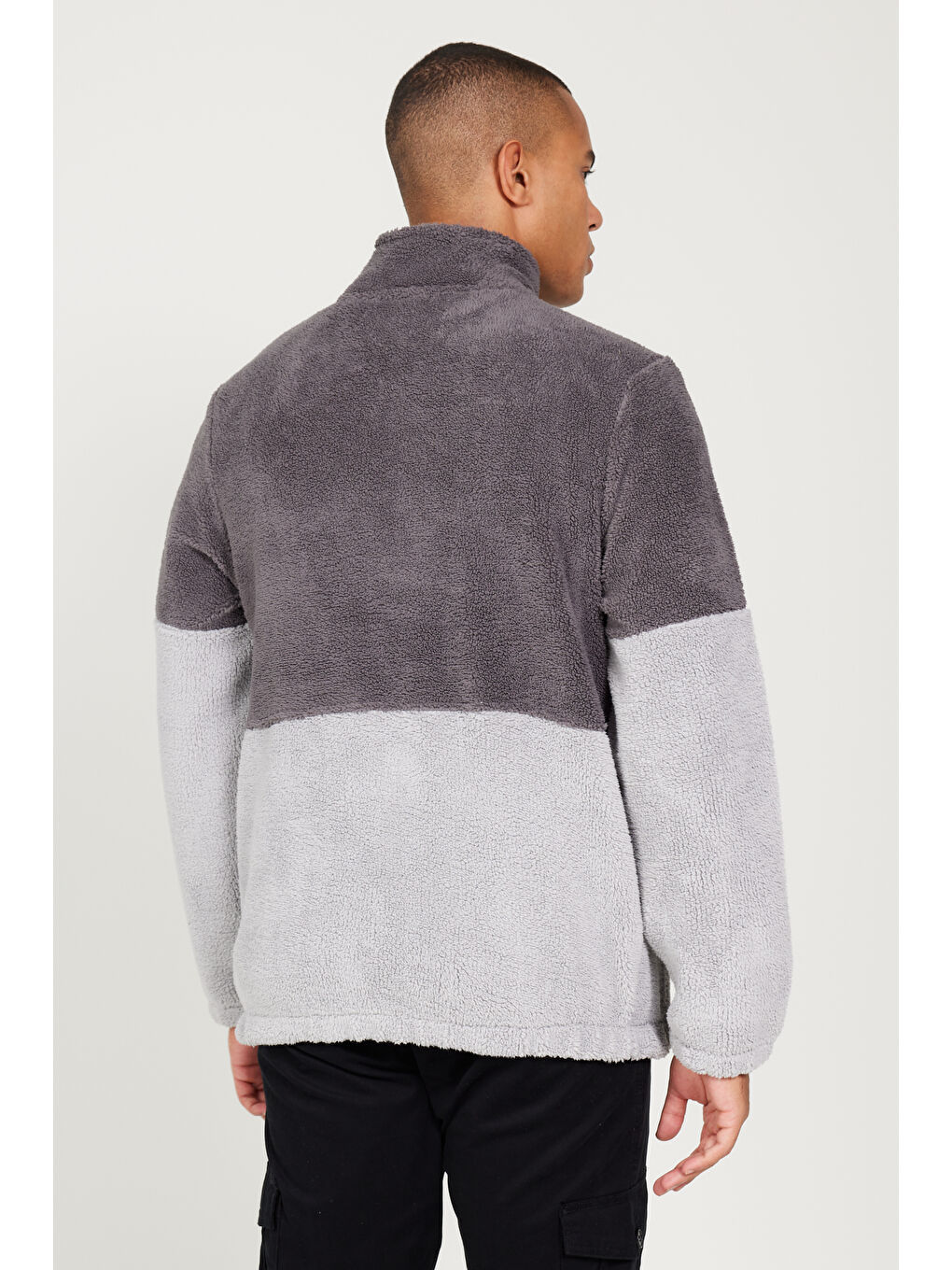 Antrasit Erkek Açık Melanj-Gri Melanj Standart Fit Normal Kesim Bato Yaka Polar-4