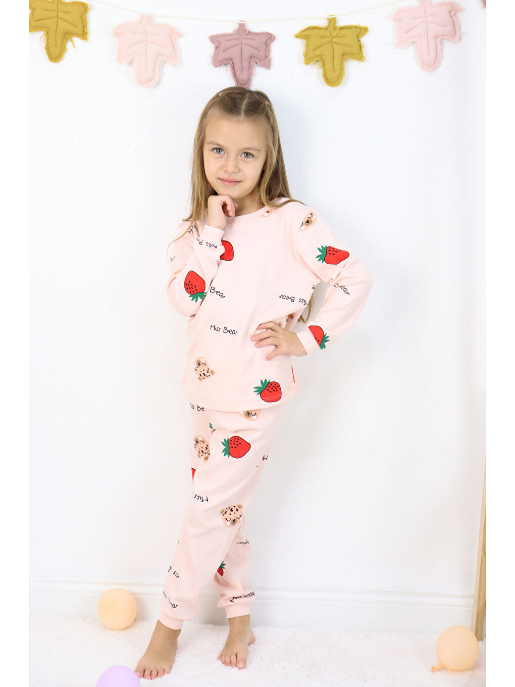 Harika KIDS Pembe Kız Çocuk Orta Kalınlıkta Basic Baskılı Pijama Takımı - 3