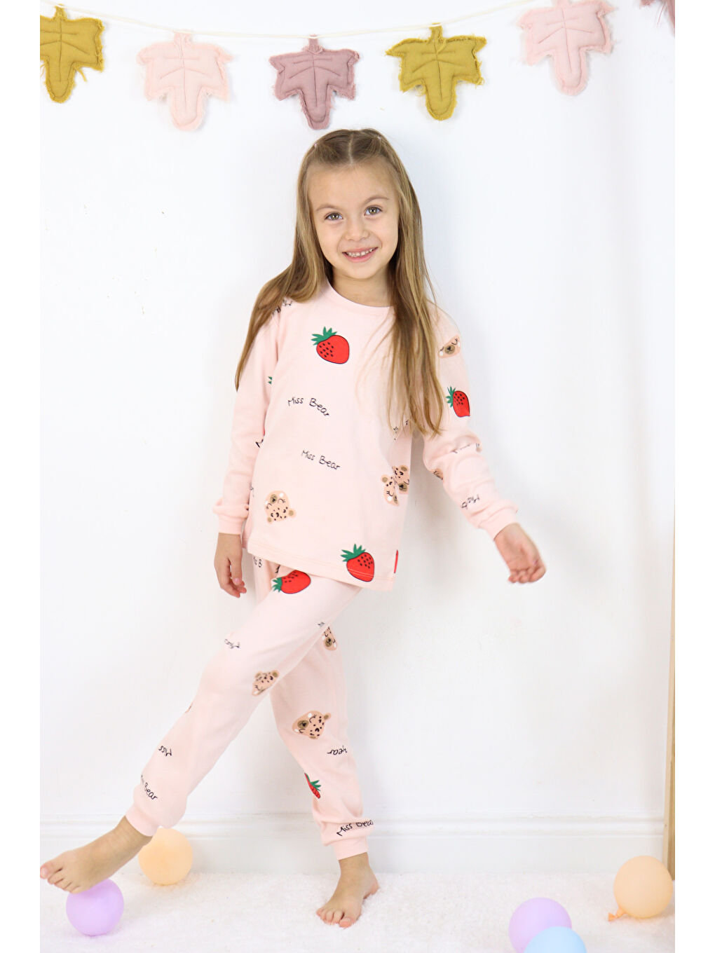 Harika KIDS Pembe Kız Çocuk Orta Kalınlıkta Basic Baskılı Pijama Takımı - 6