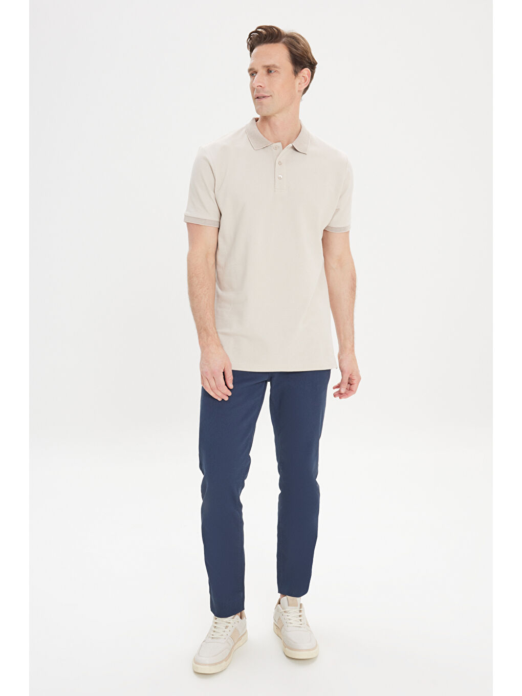 Kahverengi Erkek Safari Slim Fit Dar Kesim Polo Yaka %100 Pamuk Kısa Kollu Tişört-1