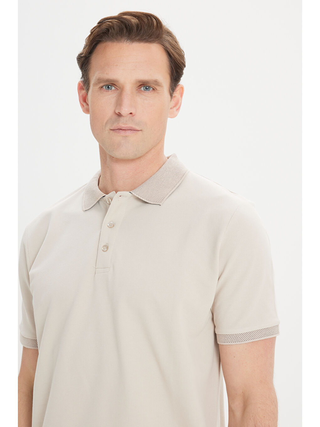 Kahverengi Erkek Safari Slim Fit Dar Kesim Polo Yaka %100 Pamuk Kısa Kollu Tişört-3