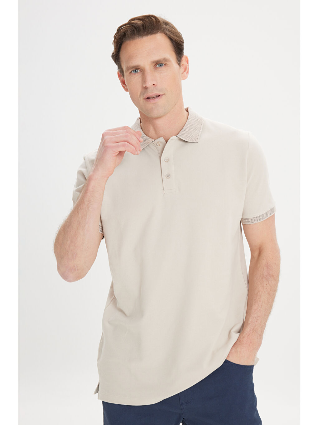 Kahverengi Erkek Safari Slim Fit Dar Kesim Polo Yaka %100 Pamuk Kısa Kollu Tişört-4
