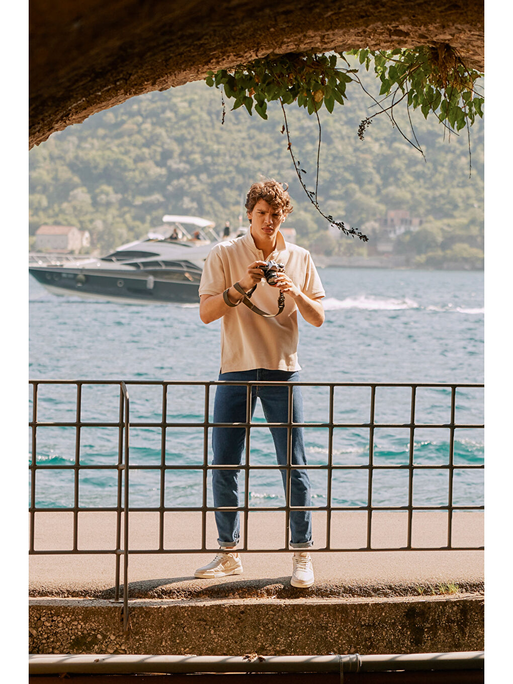 Kahverengi Erkek Safari Slim Fit Dar Kesim Polo Yaka %100 Pamuk Kısa Kollu Tişört-5