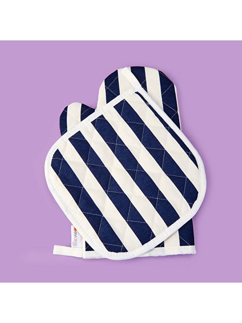 Soft Nemo Fırın Eldiveni ve Tutaç - Ekru / Lacivert - 17x28 cm + 20x20 cm-1