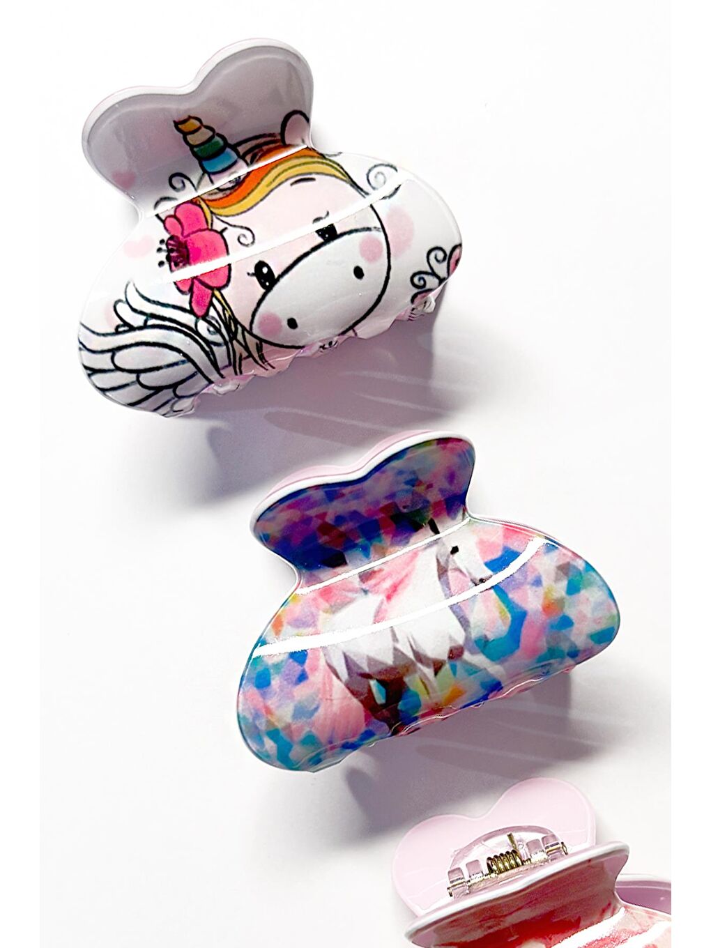 Beyaz 3 lü Orta Boy Desenli Asetat Mandal Saç Tokası-1