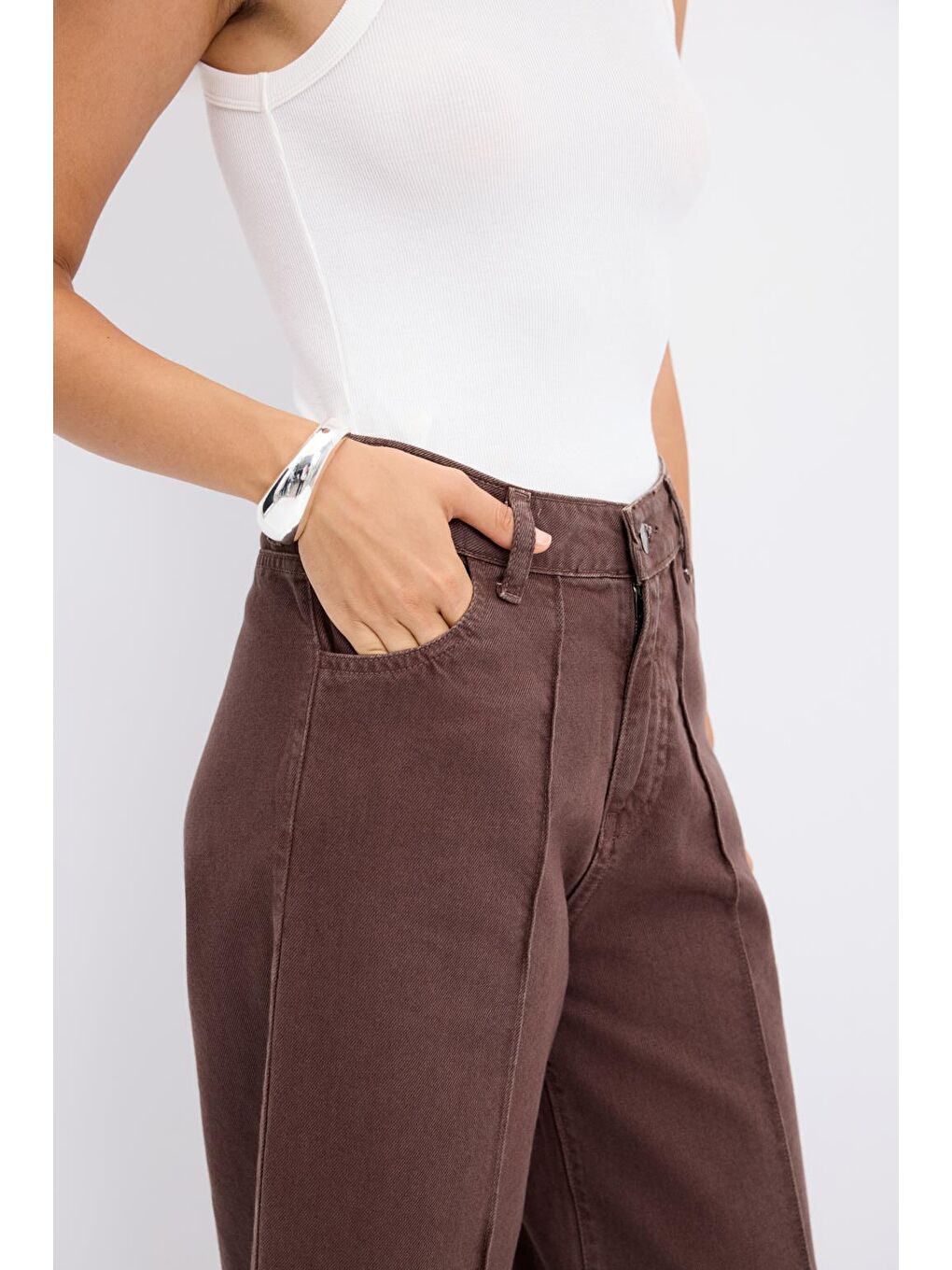 Kahverengi Double Paça Gabardin Pantolon Kahve-2