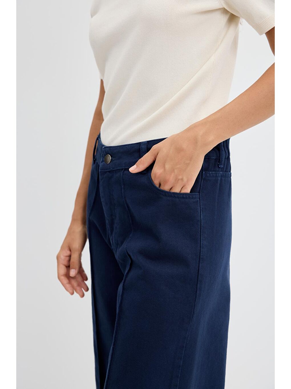 Double Paça Gabardin Pantolon Lacivert-2