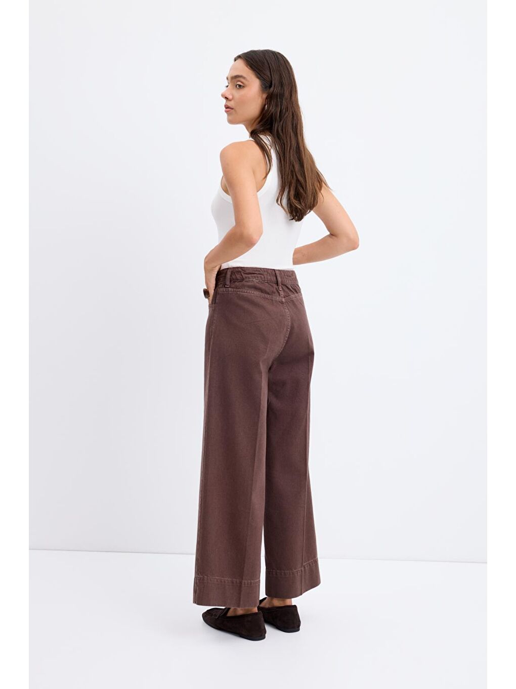 Kahverengi Double Paça Gabardin Pantolon Kahve-4