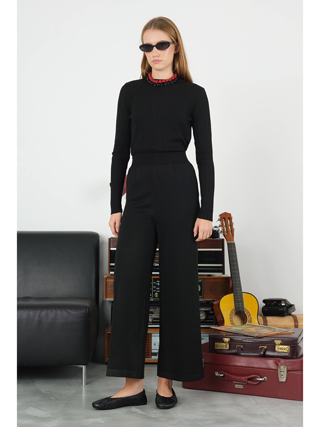 Beli Lastikli Triko Pantolon Siyah-1