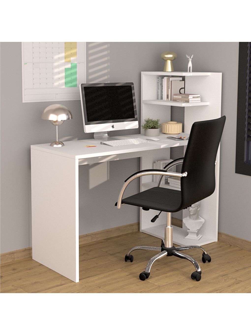 Raflı Çalışma Masası - Beyaz - 110x45x102 cm-1