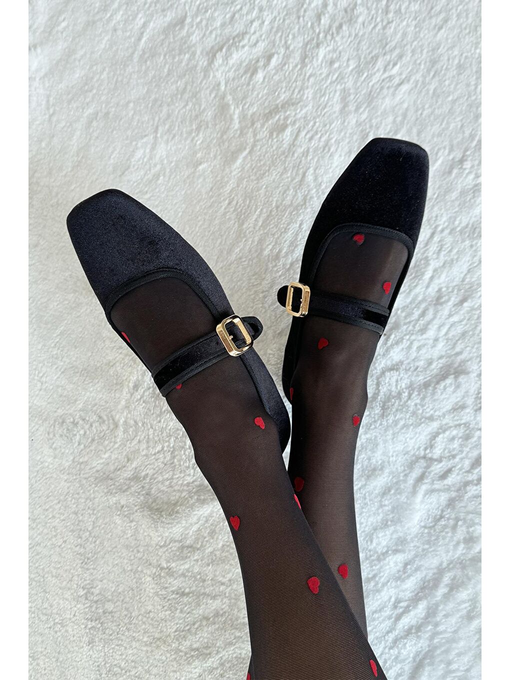 Carlisa Kadın  Kemer  Detay  Kadife   Babet Siyah