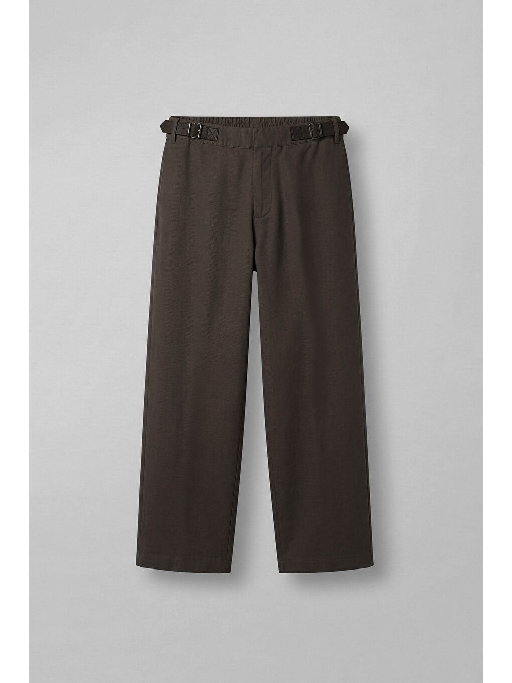 Erkek Baggy Fit Tokalı Kemer Detaylı Keten Pantolon Kahverengi