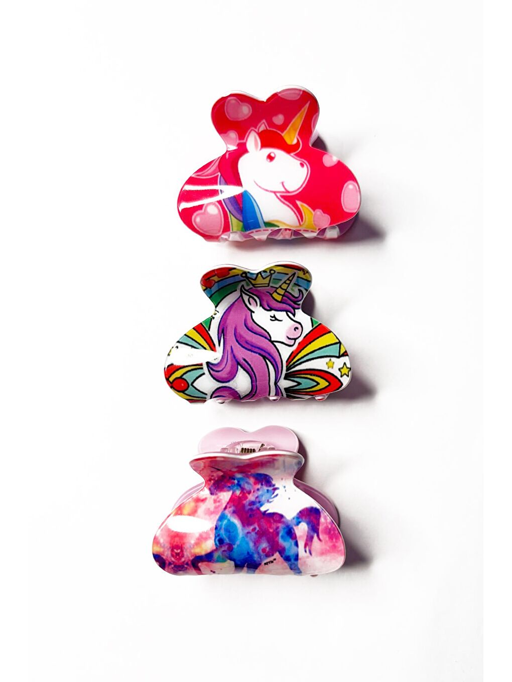 Pembe 3 lü Orta Boy Desenli Asetat Mandal Saç Tokası