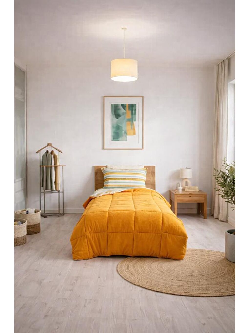 Sherpa Pelüş Tek Kişilik Lastikli Çarşaflı Comforter Set Turuncu-1