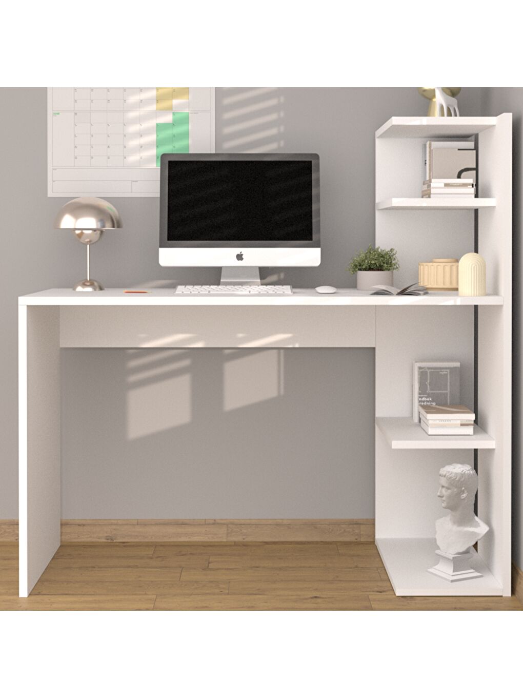 Raflı Çalışma Masası - Beyaz - 110x45x102 cm-2
