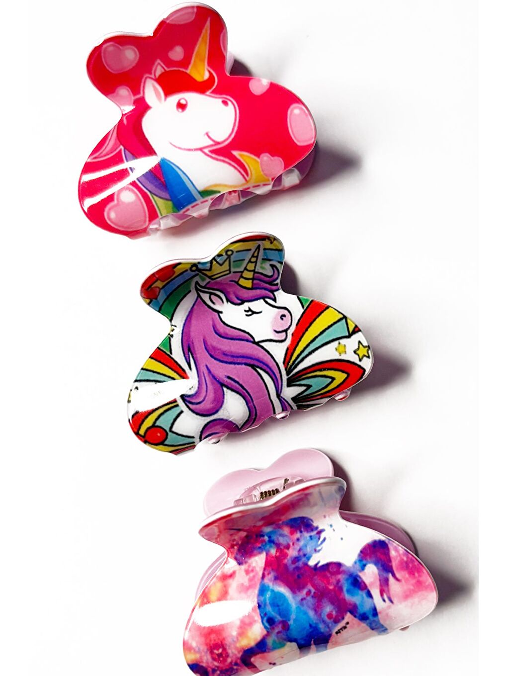 Pembe 3 lü Orta Boy Desenli Asetat Mandal Saç Tokası-2