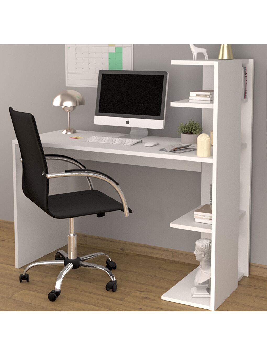 Raflı Çalışma Masası - Beyaz - 110x45x102 cm-3