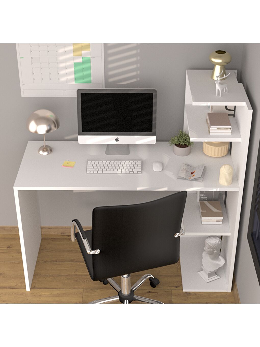 Raflı Çalışma Masası - Beyaz - 110x45x102 cm-4