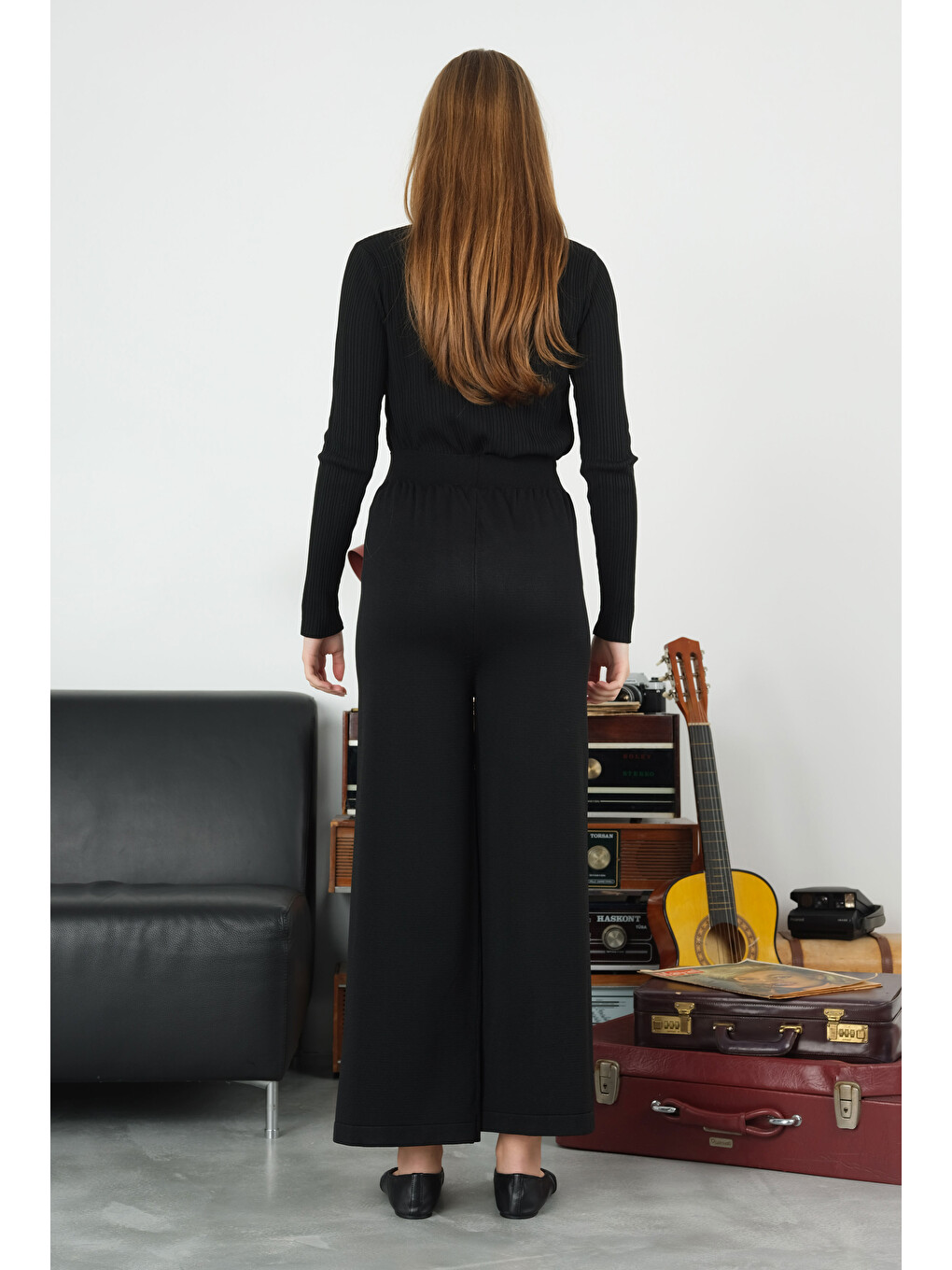 Beli Lastikli Triko Pantolon Siyah-2
