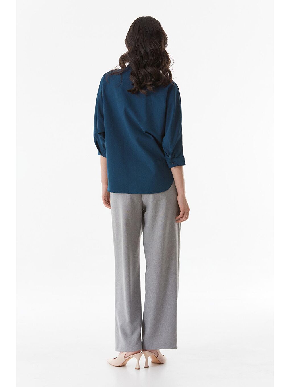 Lacivert Basic Çift Cepli Oversize Gömlek-2