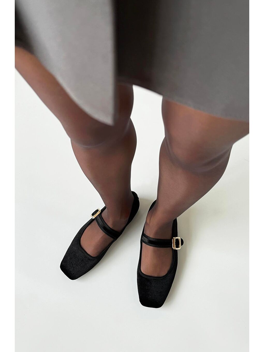 Carlisa Kadın  Kemer  Detay  Kadife   Babet Siyah-3