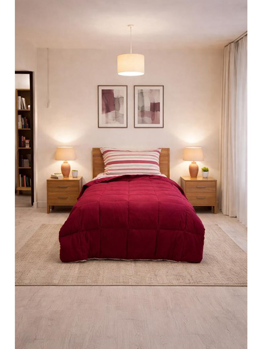 Sherpa Pelüş Tek Kişilik Lastikli Çarşaflı Comforter Set Mürdüm-1