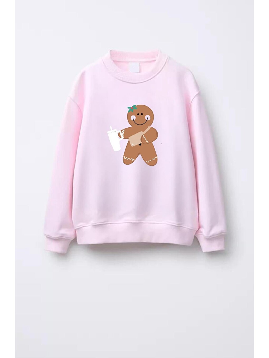 Pembe Kız Çocuk Baskılı 3 İplik Kumaş Pamuklu Sweatshirt-1