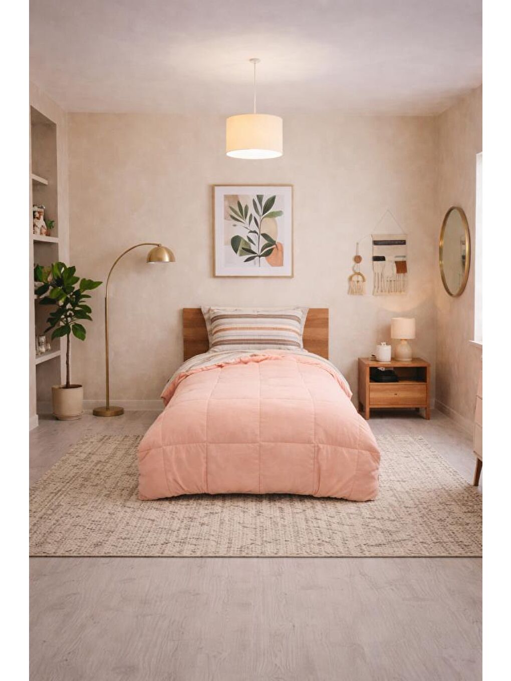 Pembe Sherpa Pelüş Tek Kişilik Lastikli Çarşaflı Comforter Set Pudra-1