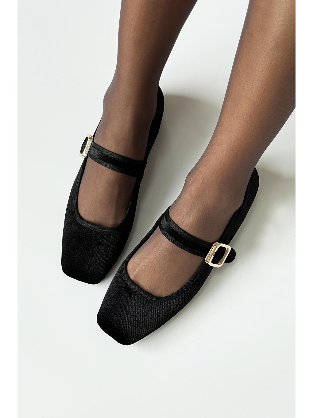 Carlisa Kadın  Kemer  Detay  Kadife   Babet Siyah-4