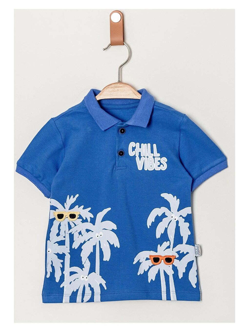 Mavi Tarz Lakos Palmiye Desenli Belden Ayarlanabilir Kısa Kollu Şortlu 2'li Takım Çocuk ve Bebek Giy-3