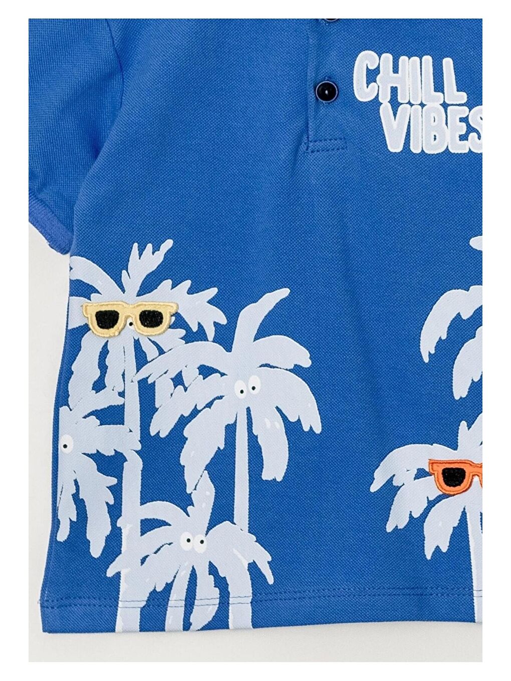 Mavi Tarz Lakos Palmiye Desenli Belden Ayarlanabilir Kısa Kollu Şortlu 2'li Takım Çocuk ve Bebek Giy-5