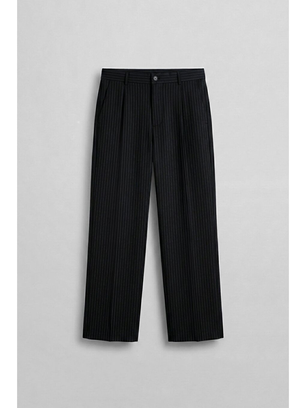 Erkek Premium Relaxed Fit Çizgili Takım Pantolonu Siyah