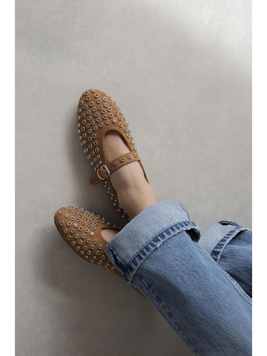 Kahverengi Sofia Kadın Drop Detay Süet Babet Taba-1