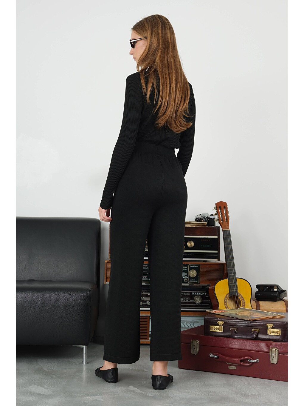 Beli Lastikli Triko Pantolon Siyah-4