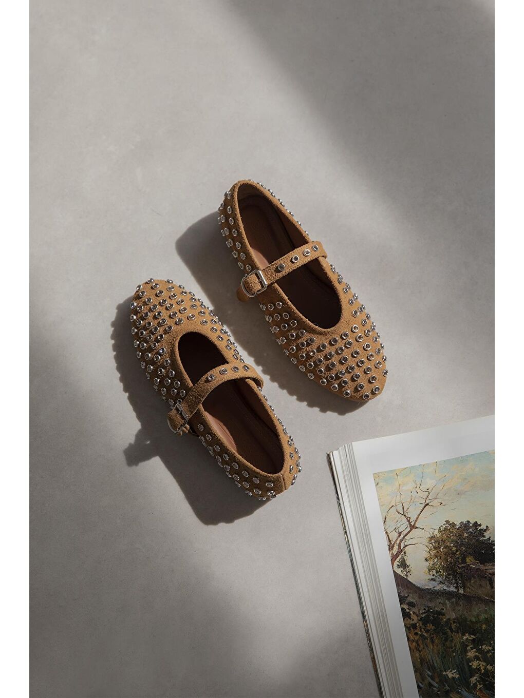 Kahverengi Sofia Kadın Drop Detay Süet Babet Taba-2