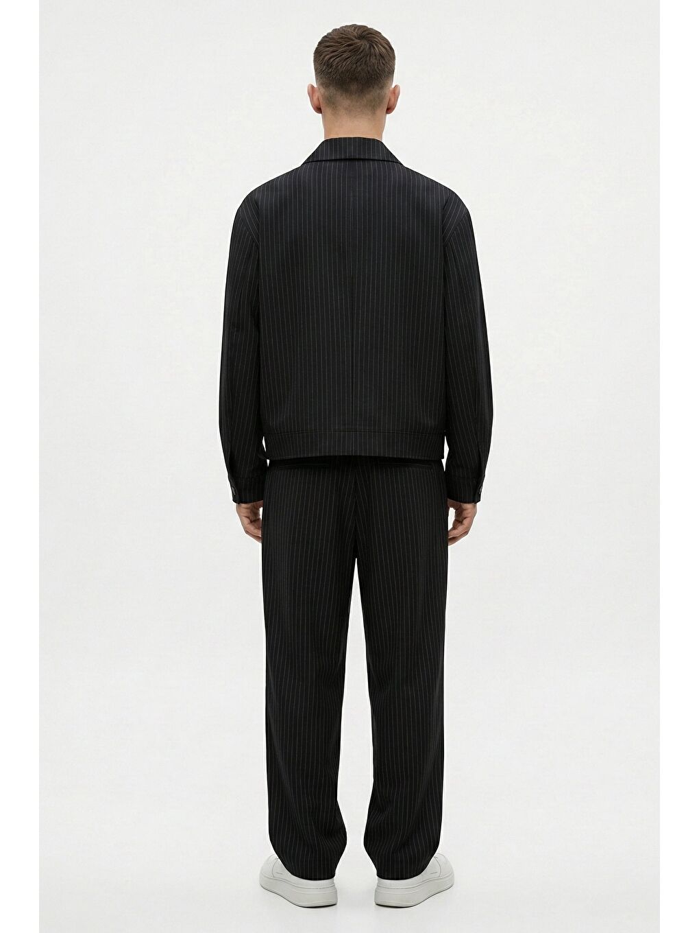 Erkek Premium Relaxed Fit Çizgili Takım Pantolonu Siyah-3