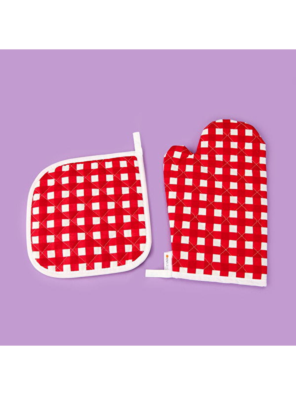 Lila Soft Nemo Fırın Eldiveni ve Tutaç - Ekru / Kırmızı - 17x28 cm + 20x20 cm