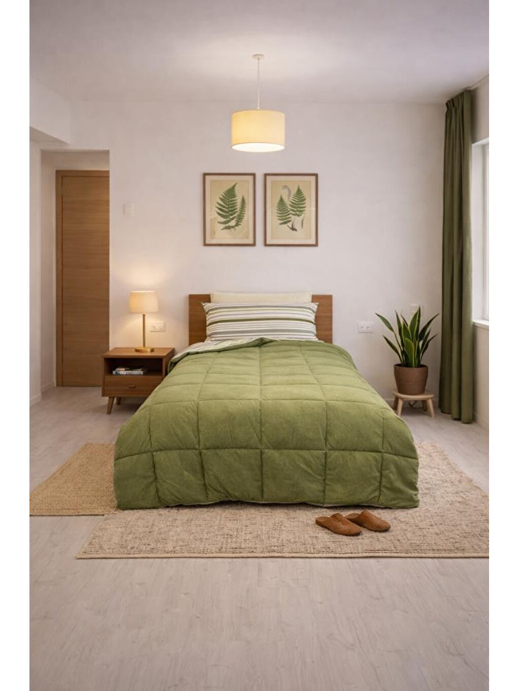 Sherpa Pelüş Tek Kişilik Lastikli Çarşaflı Comforter Set Haki-1