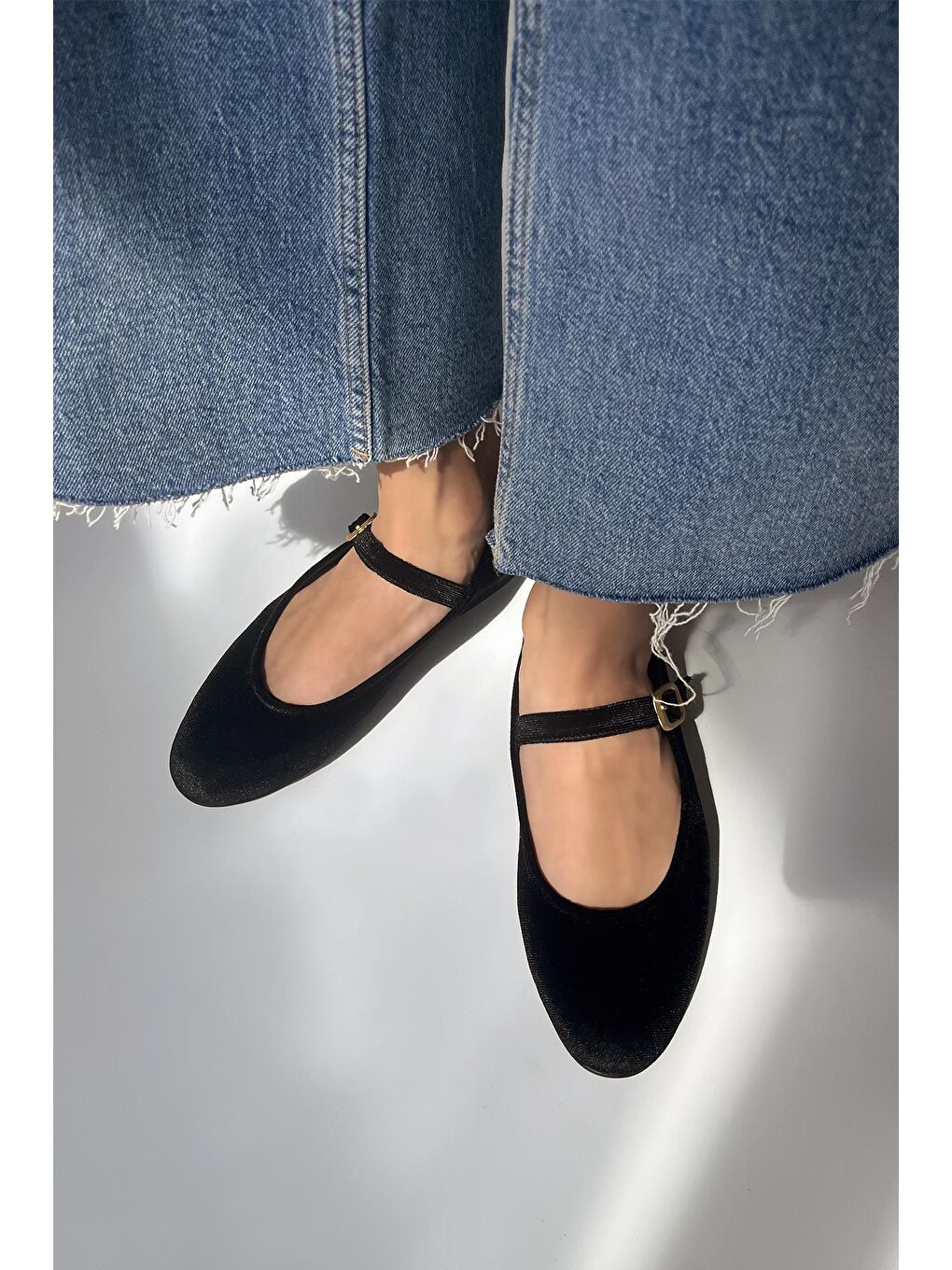 Hollie   Kadın  Kemer  Detay  Kadife  Babet Siyah