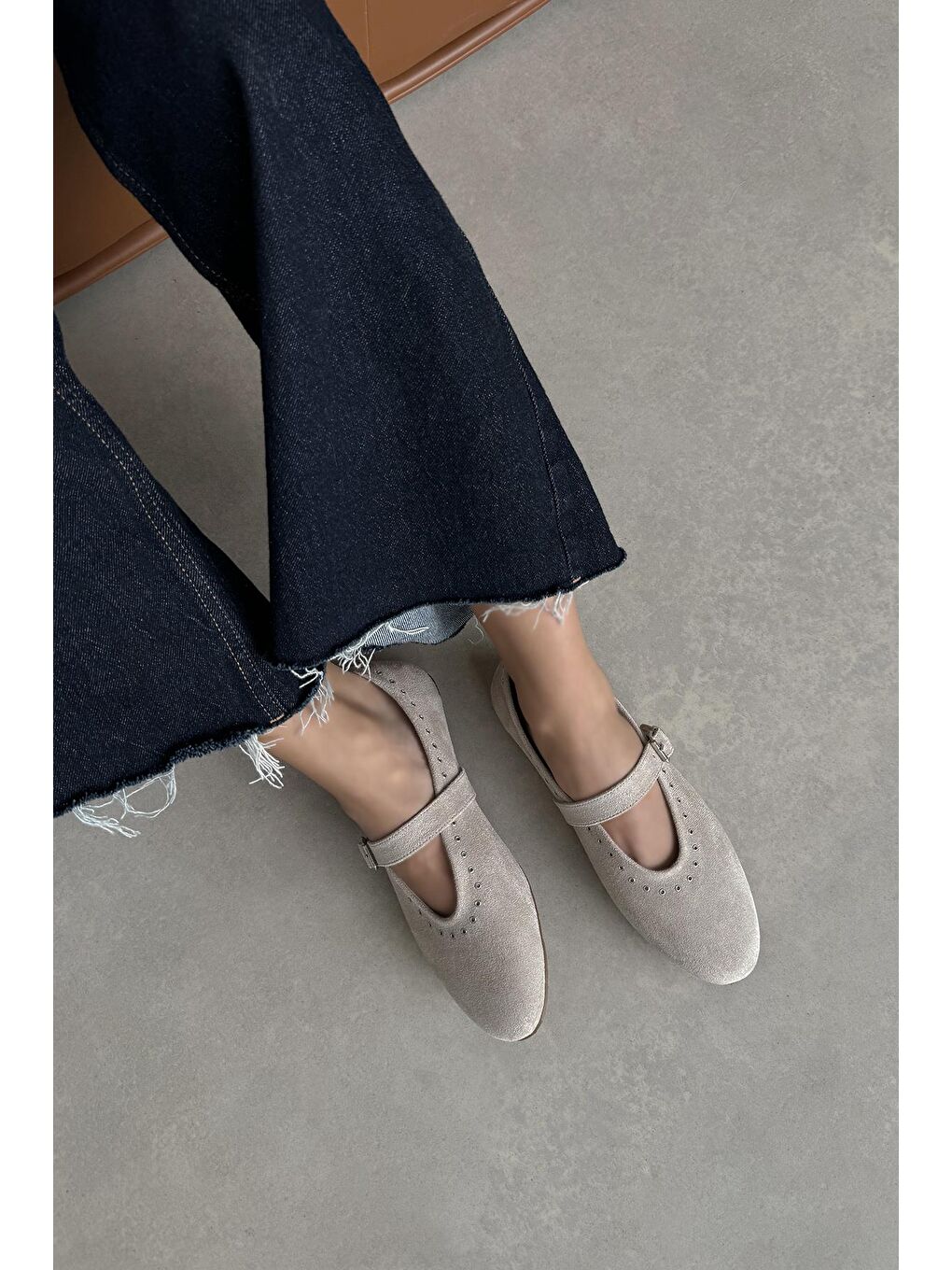 Abner  Kadın Drop Detay Süet Babet Bej-1